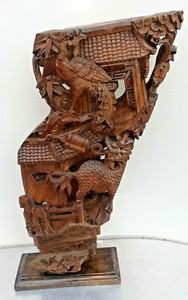 1 ANTIQUE 19TH CENTURY ASIAN ART HAND CARVED WOOD CORBEL ARCHITECTURAL SALVAGE 