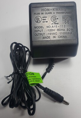 Genuine Hon-Kwang A15-110 AC Adapter Class 2 Transformer Charger 15V 1100mA 30W
