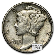 1916 - 1945 Mercury Dime XF Extremely Fine %90 Silver (Random Date / Mint Mark)