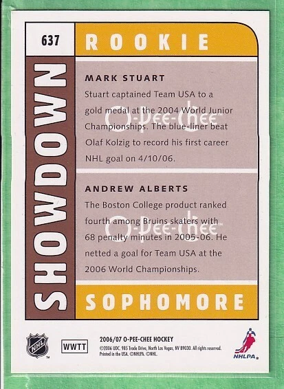 2006-07 O-Pee-Chee Showdown #637 Mark Stuart, Andrew Alberts Boston Bruins - Image 2 of 2
