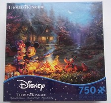 Thomas Kinkade Disney Mickey  Minnie Sweetheart Campfire 750 Piece Puzzle NIB