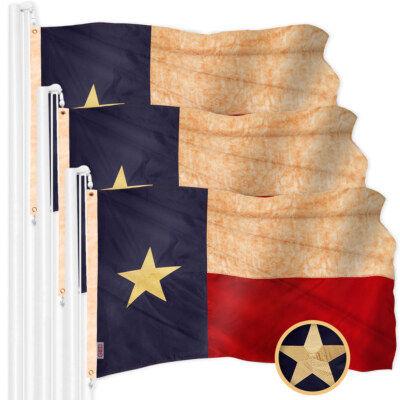 NEW G128 Texas Tea-Stained Flag 3-Pack 4x6 FT, State Embroidered 420D Polyester
