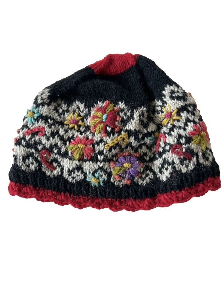 Lost Horizons Handmade In Nepal 100% Wool Hat & Fingerless Mittens - Image 3 of 4