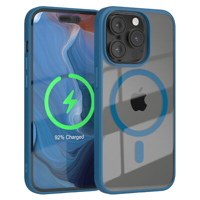 Transparente Hülle für iPhone 14 Pro MagSafe Bumper Cover Case Durchsichtig Blau