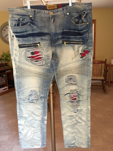 Makobi Biker Distressed Rose Blue Denim 