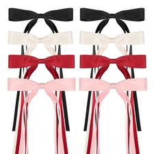 8 PCS Silky Satin Hair Bows with Tassel for Women Grils, Tassel Ribbon Bowkno...