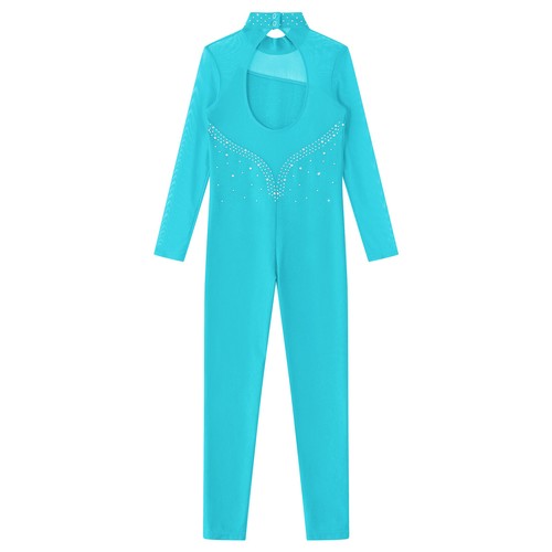 Girl Gymnastics Leotard Rhinestone Long Sleeve Full Body Ballet Dance Costume - Picture 40 of 117