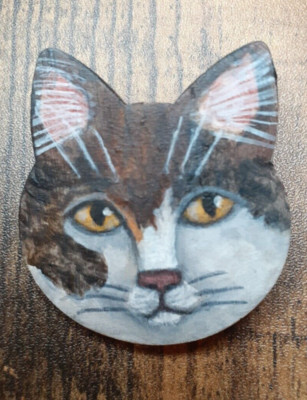 Folk Art Cat Face Brooch Pin Wearable Art Cat Jewelry | eBay