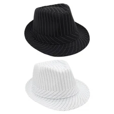 Classic Striped Fedora Hat for Men Women Manhattan Trilby Short Brim Jazz Cap