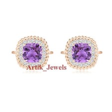 Natürlich Amethyst & Cz Edelstein Mit 14K Rose Vergoldet Silber #1042