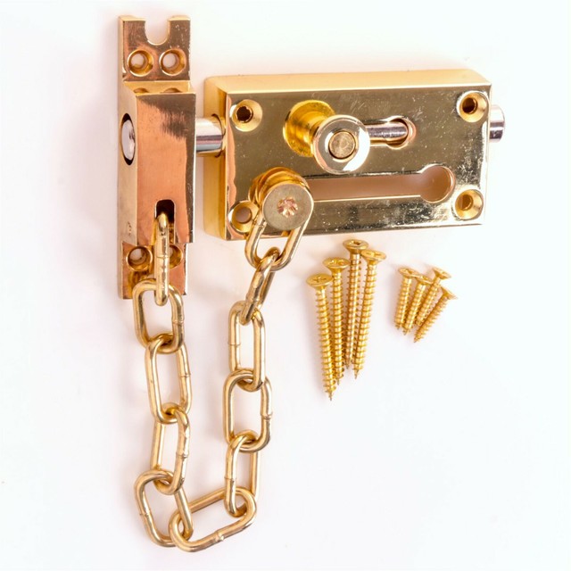 Gold Door Chain With Lock Bolt Heavy Duty Entrance Front Main Security Latch UK for sale online
