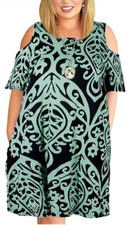 Kancystore Women Plus Size Dress Casual Loose Pocket Short Sleeve Cold Shoulder