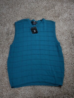 Vintage Nike Tiger Woods Sweater Vest Medium Blue V-Neck Cotton Blend 90s NWT 