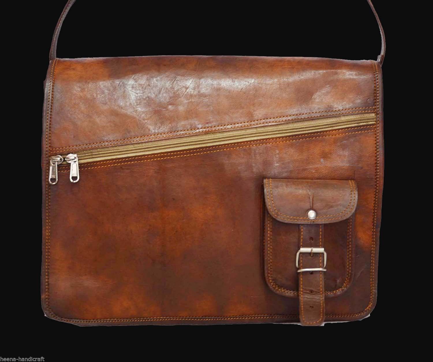 New Vintage Men's Genuine Brown Leather Messenger Shoulder Laptop Bag Briefcase