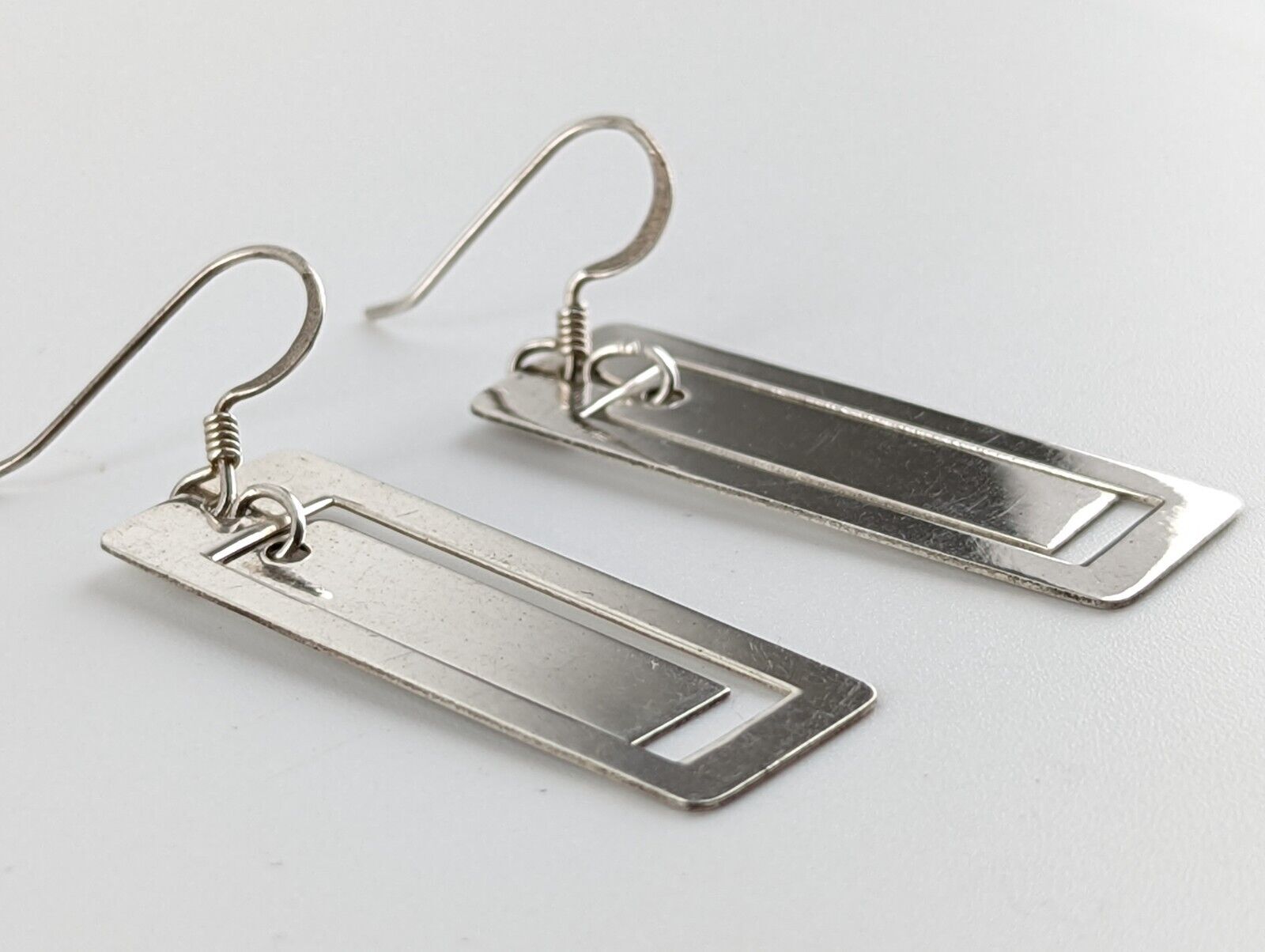 Vintage Sterling Silver Double Rectangular Dangle… - image 4