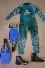 Dive Set: MARINE YOUTH WETSUIT SZ-8-9 2.5mm Teal  Free Booties, Flippers, Mask