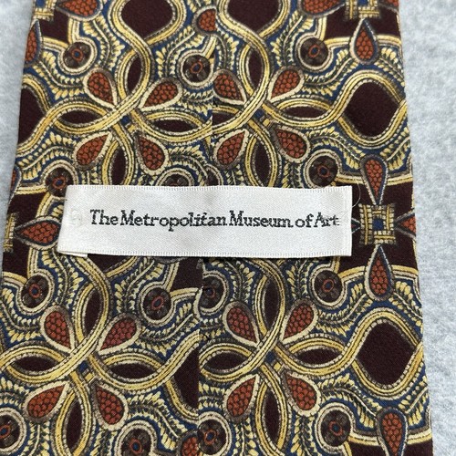 Metropolitan Museum Of Art Neck Tie Silk Gold Brown Jewelry Flower Pattern MOMA - Picture 2 of 8