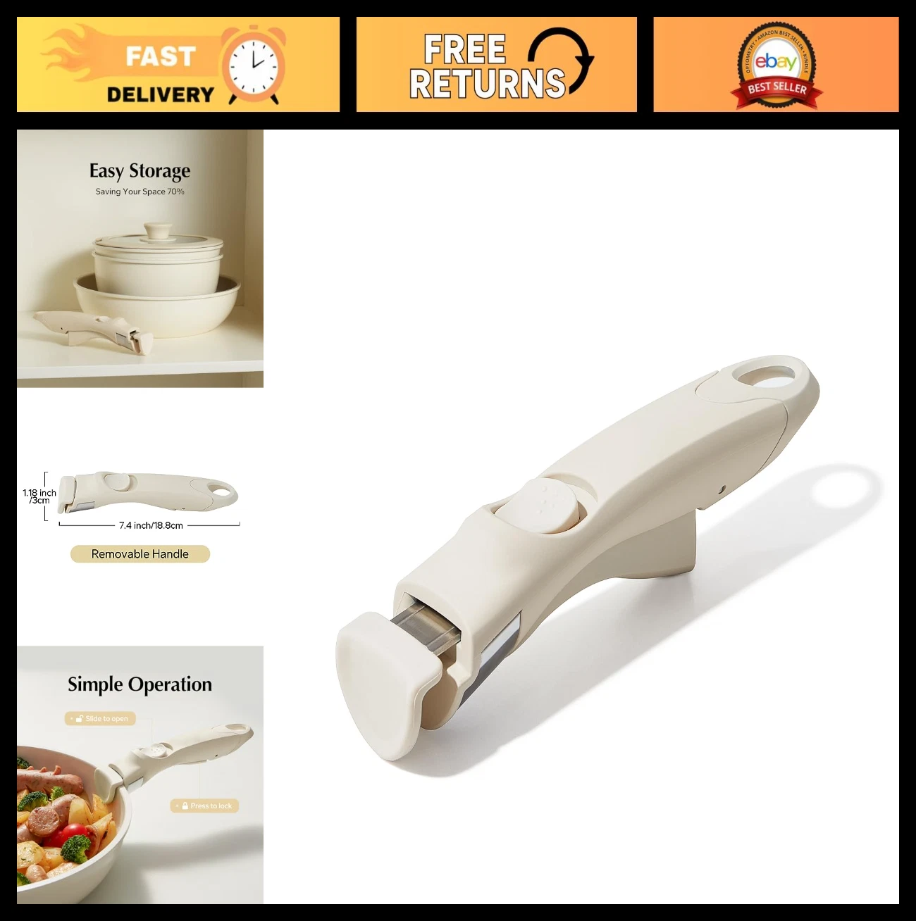 Universal Detachable Cookware Handle - Removable Replacement for All Pots & Pans