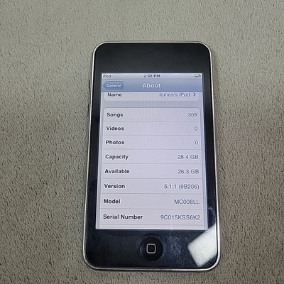 Apple iPod Touch 3rd Gen A1318 32GB MC008LL 5.1.1 Works 309 Songs