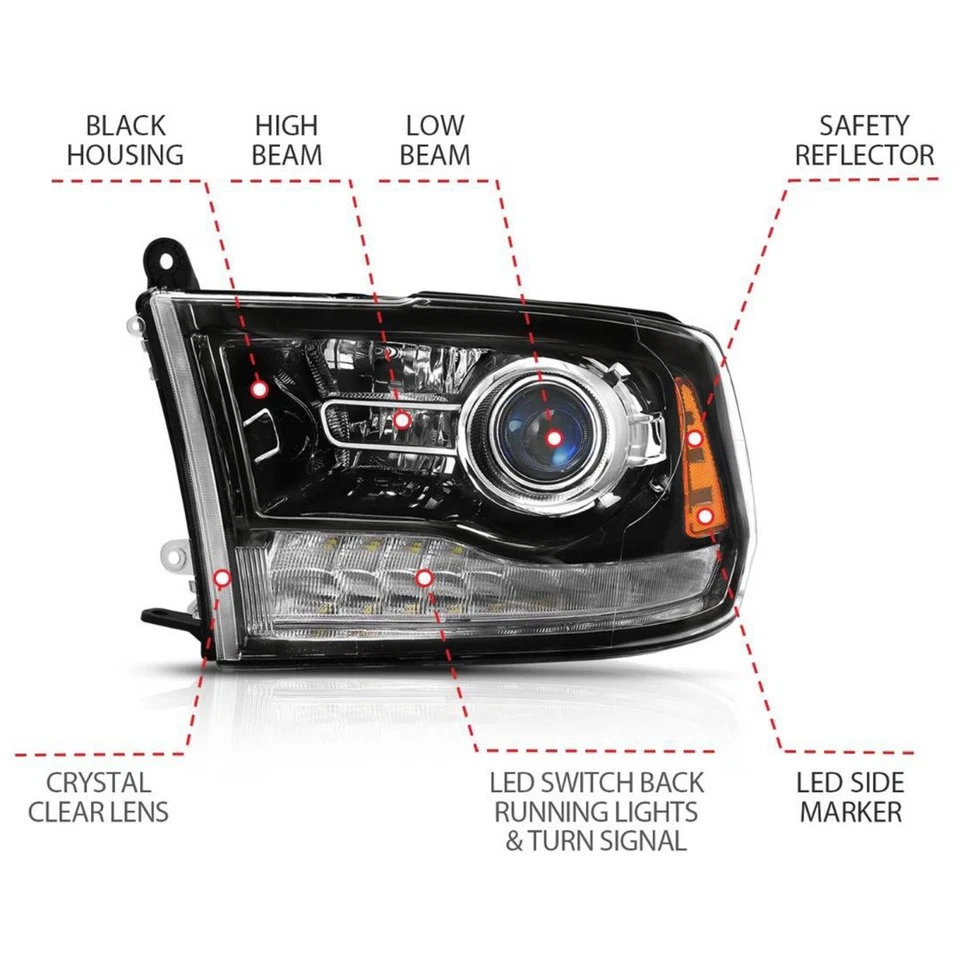 Anzo Headlight Set For 2011-18 Ram 1500 Left and Right Halogen with Bulb 111439 - Imagem 4 de 4