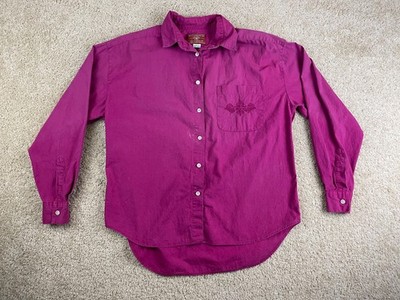 Vintage Best American Clothing Button Up Shirt Womens Medium Hi-Low Hem Pink