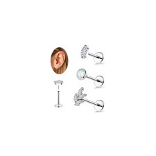 3Pcs 18G/16G G23 Titanium Threadless Push in Cartilage Stud Earrings Set for Wom