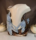 McCoy USA Calla Lily Art Pottery Vase White Blue Brown Glossy 10 in