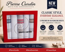 New Pierre Cardin Men's 100 Cotton Handkerchief Set of 5   Classic Striped...