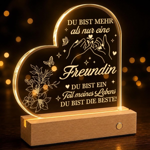 Led-Licht Mit Holzsockel Herzdeko Wohnaccessoire Geschenk FüR Beste Freundin-image