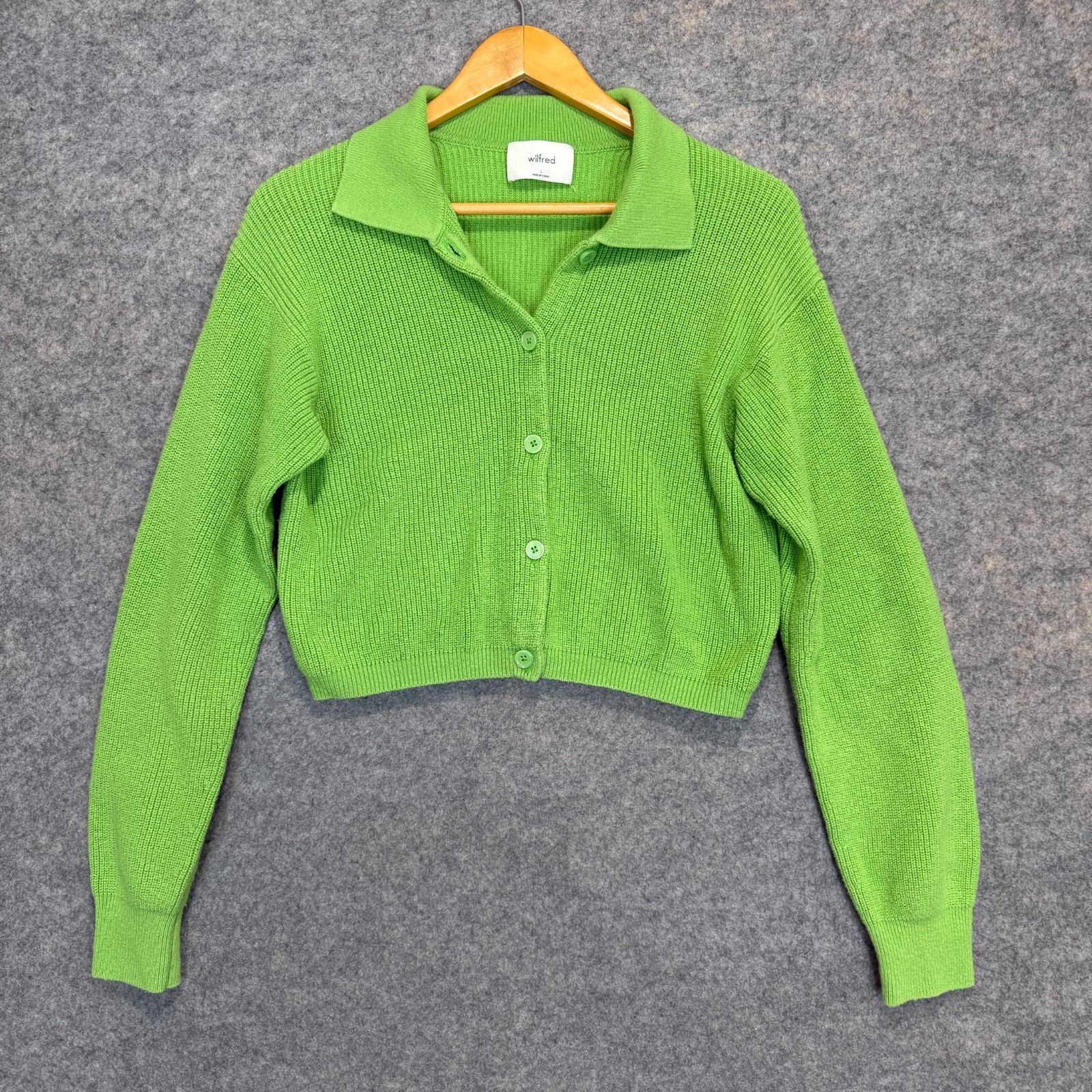 Aritzia Wilfred Merino Wool Blend Cardigan Sweater Womens Large Collared Green