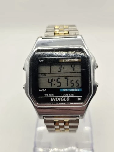 VINTAGE TIMEX CALENDAR ALARM CHRONO LCD INDIGLO DIAL QUARTZ MEN'S BRACELET WATCH