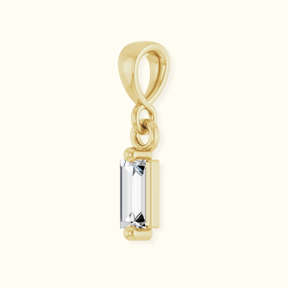 Colgante solitario de diamantes naturales de oro amarillo macizo de 14 quilates baguette recta - regalo Foto 2 de 4