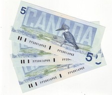 3 Seq. Canada  5 Dollars 1986  ((Crisp Unc.))  Prefix FPS  Thiessen/Crow