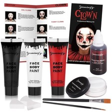 Vampire Clown Halloween Makeup Kit - Black Red White Face Paint, Fake Blood, SFX