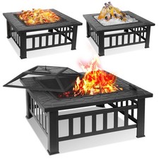Large Fire Pit Table Metal Outdoor Garden BBQ Grill Stove Brazier Log Burner81cm