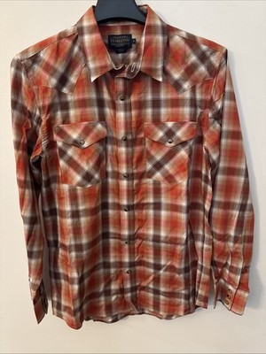 Pendleton Men's LS Snap Bishop Shirt, Red/Brown/Tan Plaid,Med 100% Pima Cotton