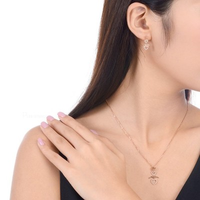 14K Gold 0.16Ct. Lab-Created Diamond Double Love Heart Pendant Necklace