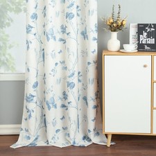 Elegant Privacy Curtain for Living Room, Farmhouse Style Blue Bird Flower Pat...