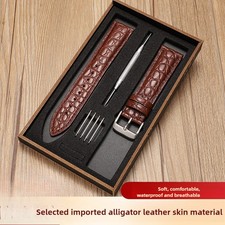 High Quality Genuine Leather Watch Strap Pin Buckle Band 12mm-24mm with Wood Box