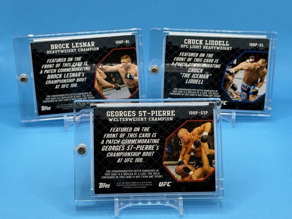 (3) 2009 Topps UFC 100 Patch Cards - CHUCK LIDDELL, GEORGES ST-PIERRE, LESNAR - Image 2 of 4