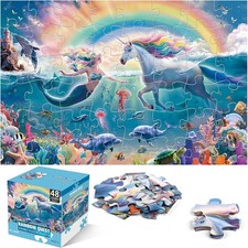 Jumbo Floor Puzzle for Kids Ages 4-8, 48-Piece Unicorn and Mermaid...