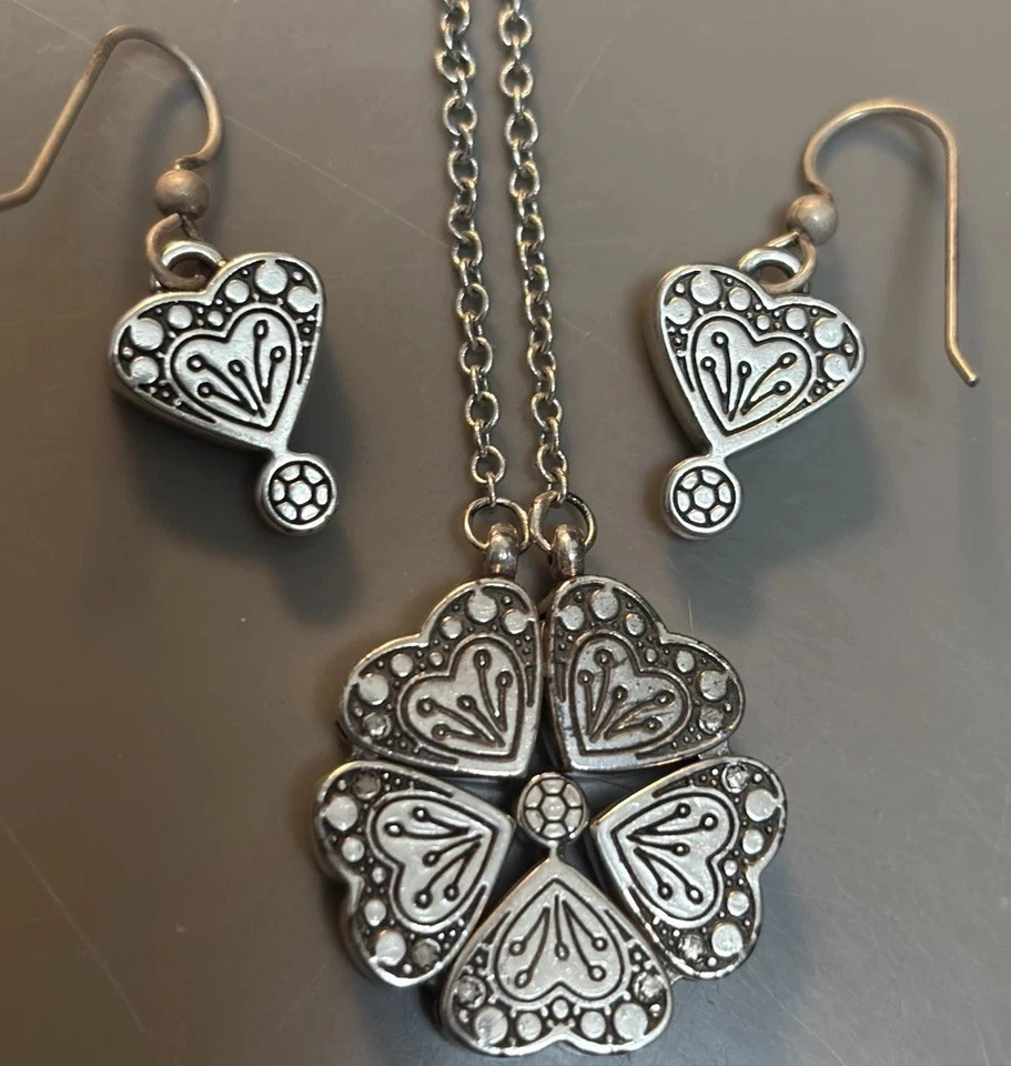 4 Brighton BLOOMING HEART Reversible Convertible Necklaces Pierced Earrings #N4 - Image 2 of 4