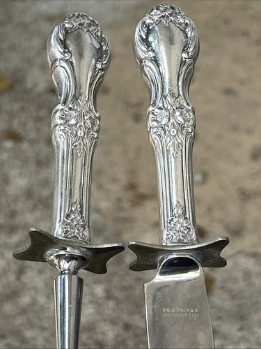 Sterling Wild Rose By International Flatware Carving Set  Monogrammed 1948