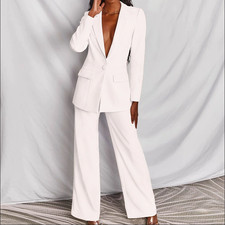 2-Piece Women's Casual Business Suit Long Sleeved Wide Leg Temperament Set