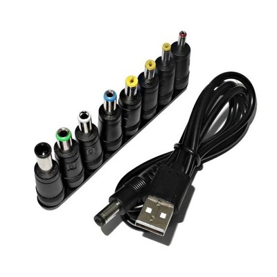 8 X DC 2,1 X 5,5Mm Power Plug Konverter Universal Adapter Tipps Mit USB Kabel