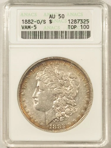 New Listing1882-O/S $1 MORGAN DOLLAR VAM-5 - ANACS AU-50, TOP 100!