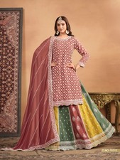 Maroon Chinon Designer Sharara Suit with Heavy Embroidery  Contrasting Multi-Pa
