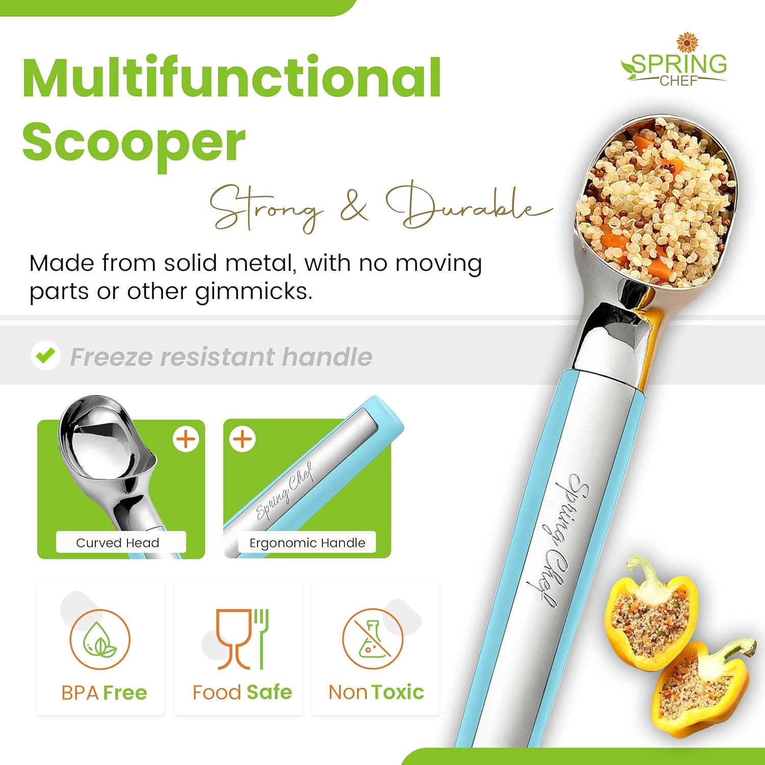 Heavy Duty Metal Ice Cream Scoop Dishwasher Safe Aqua Sky