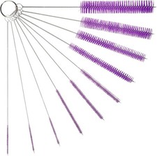 10" Tube Cleaning Brush Set, 10 Pack, Extra Long Nylon Straw Brushes with Flexib