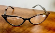 NEW Cat Eye Glass Frames Black w/ Gold Tone Rhinestone Design Retro 50-60s Style